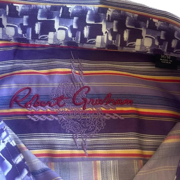 Robert Graham Purple Stripe Button-Down Shirt Dress Casual Size Medium Men's - Picture 10 of 11